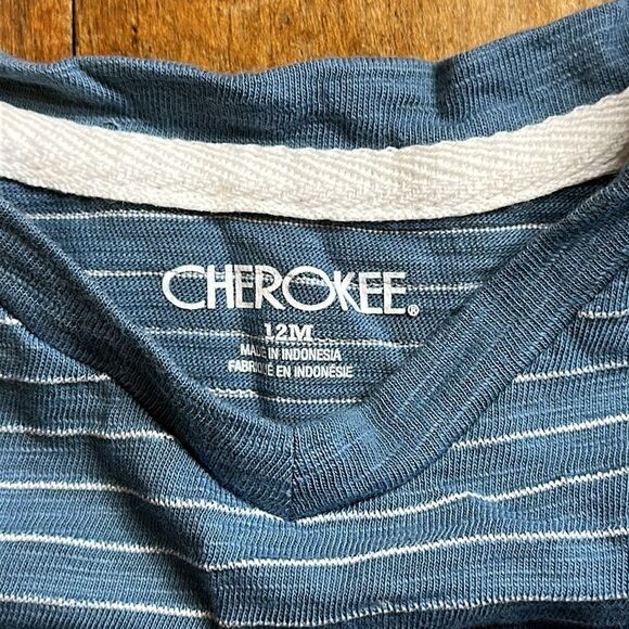 Cherokee Shirt size 12 months Blue and White stripe Short Sleeve Summer Boy - Picture 3 of 4